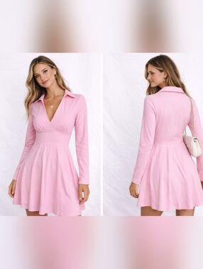NWT Halara Pink Long Sleeve Mini Dress Fit Flare Activewear Tennis M